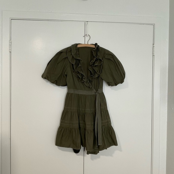 Anthropology En Saison Army Green Wrap Dress Size Large - Picture 1 of 7